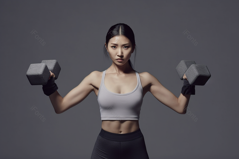 年轻女性健身哑铃动作实拍摄影图,高清,摄影图,摄影图片,图片大全,摄影图免费下载